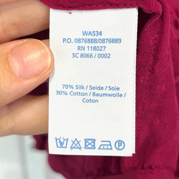 BODEN Sheer Silk Textured Swiss Dot Top Short Sleeve Blouse Dark Pink UK 8 US 4 - Picture 7 of 8